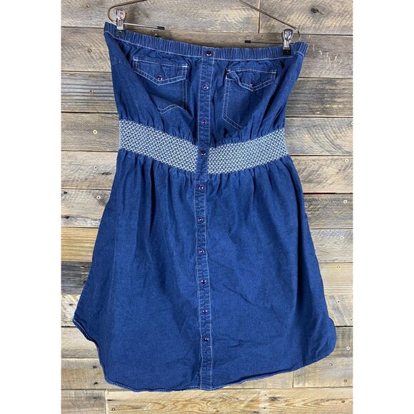 American Rag Cie Women Plus Sz 3X Blue Pearl Snap Strapless Denim Dress - Picture 1 of 10